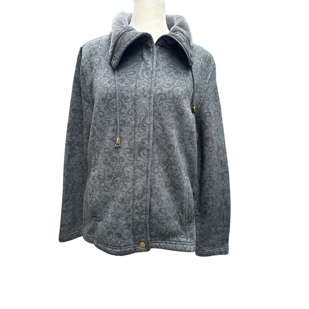 Laura Scott Women’s Zip Up Sweater Size Large Petite Gray Knit Jacket
